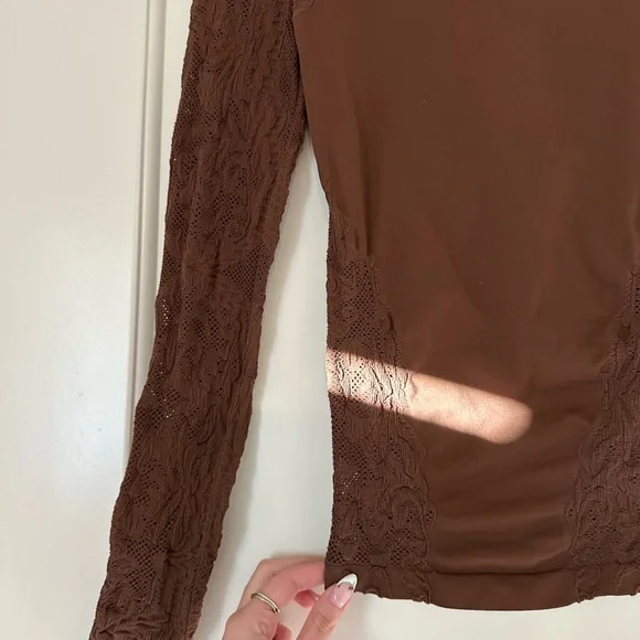 Free People Brown Lace Long Sleeve Fitted Blouse - Picture 2 of 7
